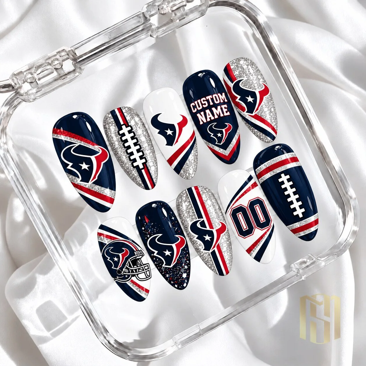 Houston Texans Custom Football Glitter Press On Nails Set
