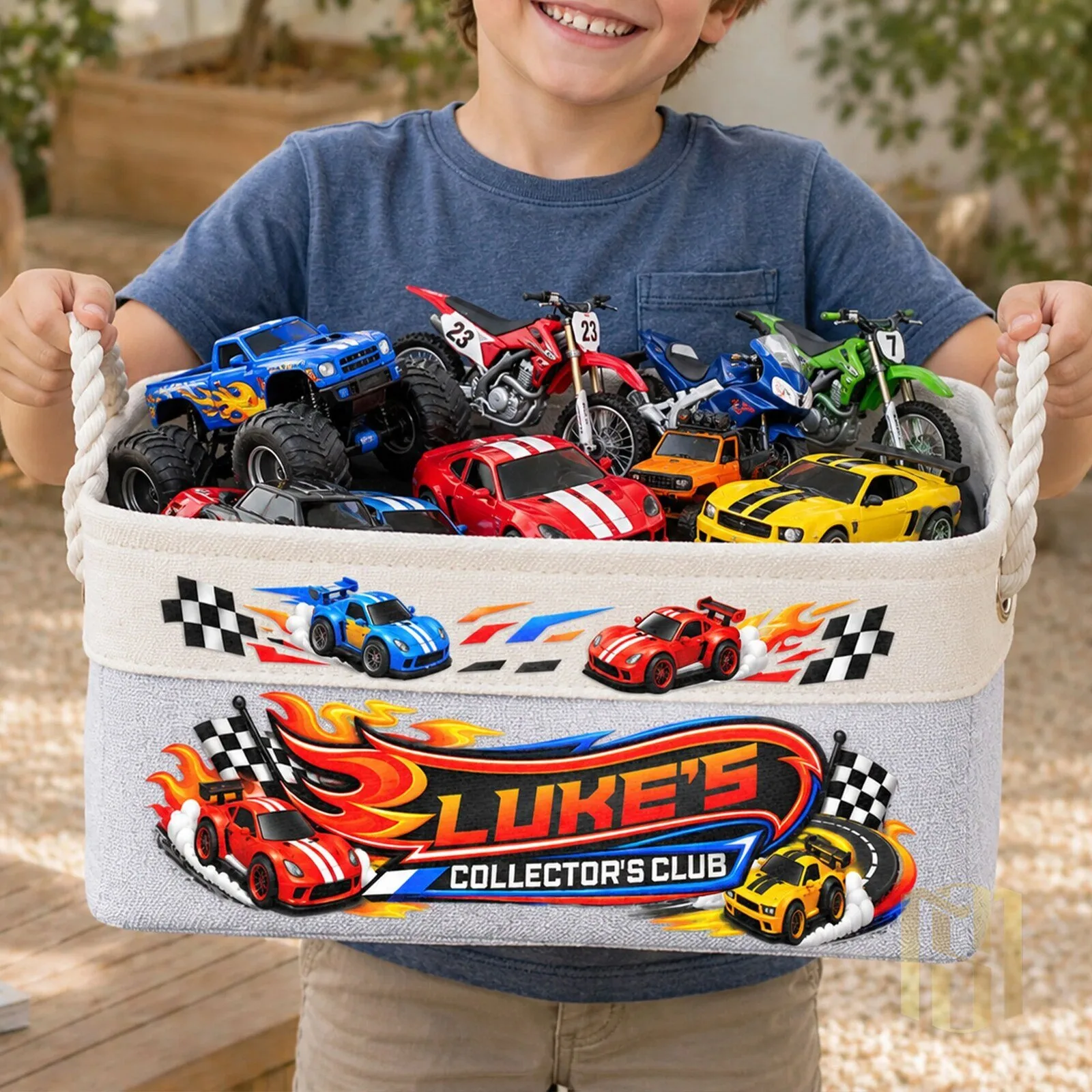 Personalized Max's Garage Race Car Toy Storage Basket for Kids Room Organization 6 personalized max s garage race car toy storage basket for kids room organization gallery 1