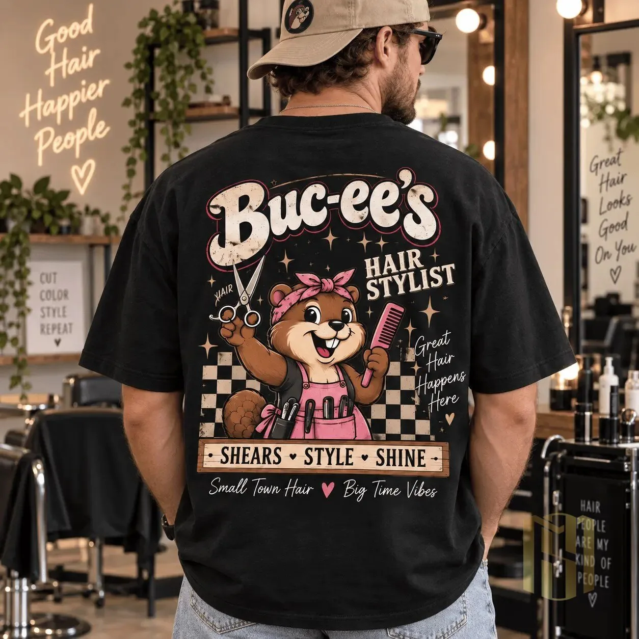 Buc-ee's Beaver Hair Stylist Good Hair Happier People Black T-Shirt 6 buc ee s beaver hair stylist good hair happier people black t shirt gallery 1