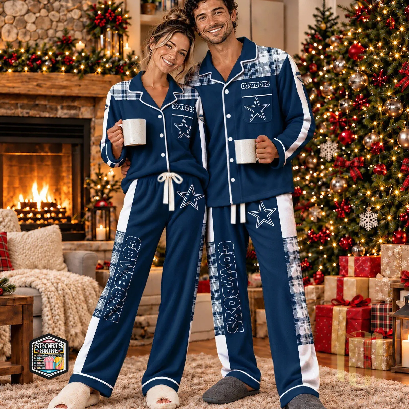Dallas Cowboys Plaid Christmas Holiday Sleepwear Pajamas Set