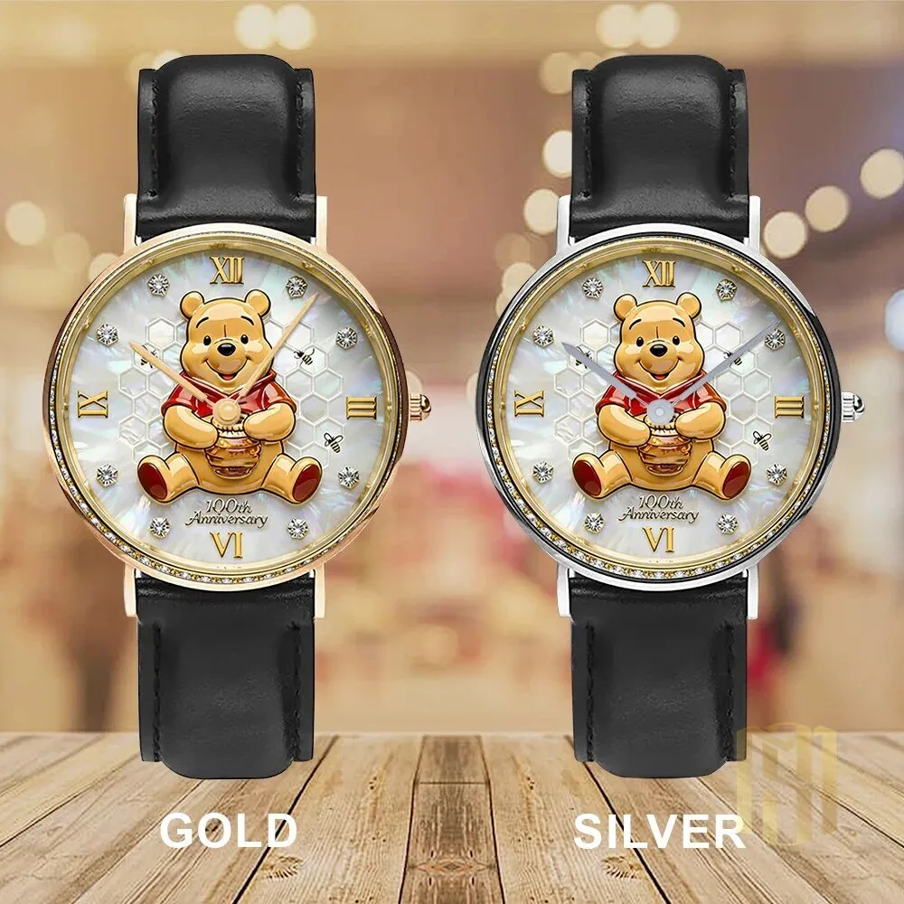 Winnie The Pooh 100th Anniversary Gold and Silver Leather Strap Watch