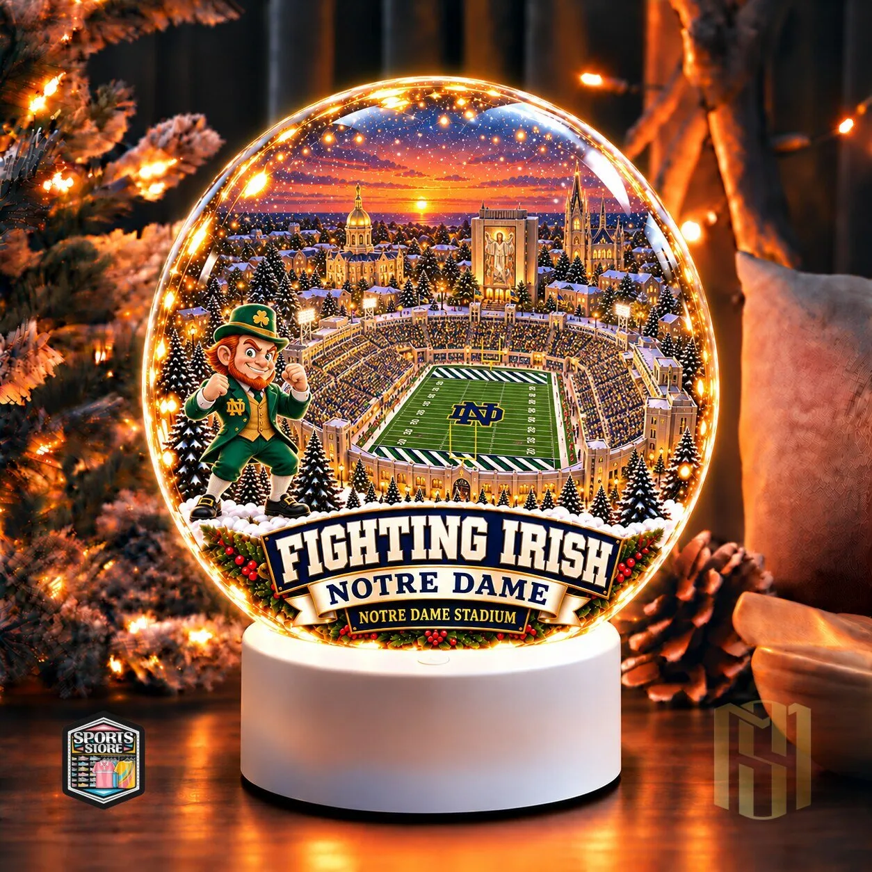 Notre Dame Fighting Irish Stadium Snow Globe Light-Up Christmas Ornament
