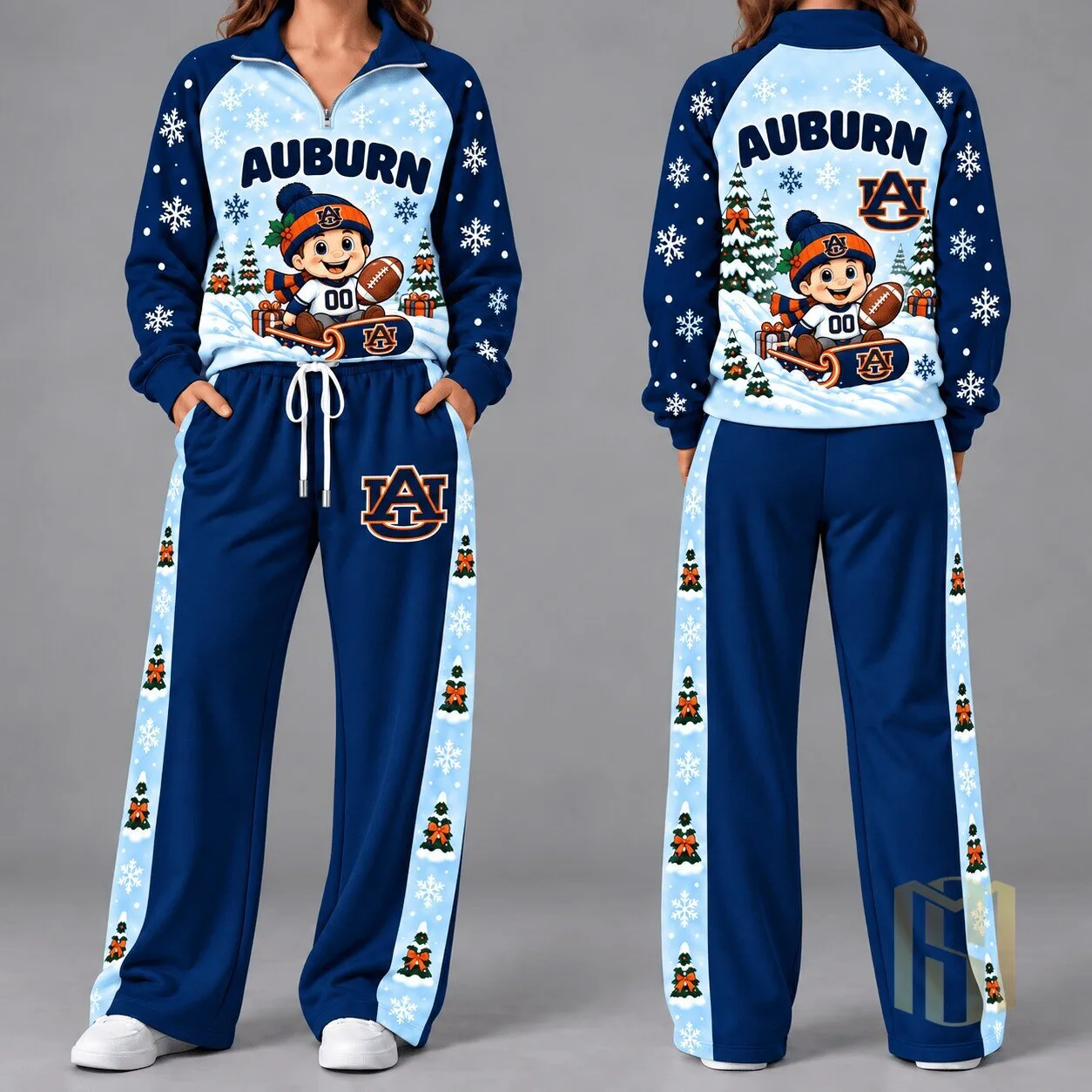 Auburn Tigers Christmas Quarter Zip Pullover and Pants Set