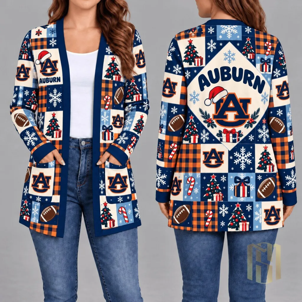 Auburn Tigers Christmas Holiday Plaid Pattern Women's Long Sleeve Cardigan Auburn Tigers Christmas Holiday Plaid Pattern Women's Long Sleeve Cardigan