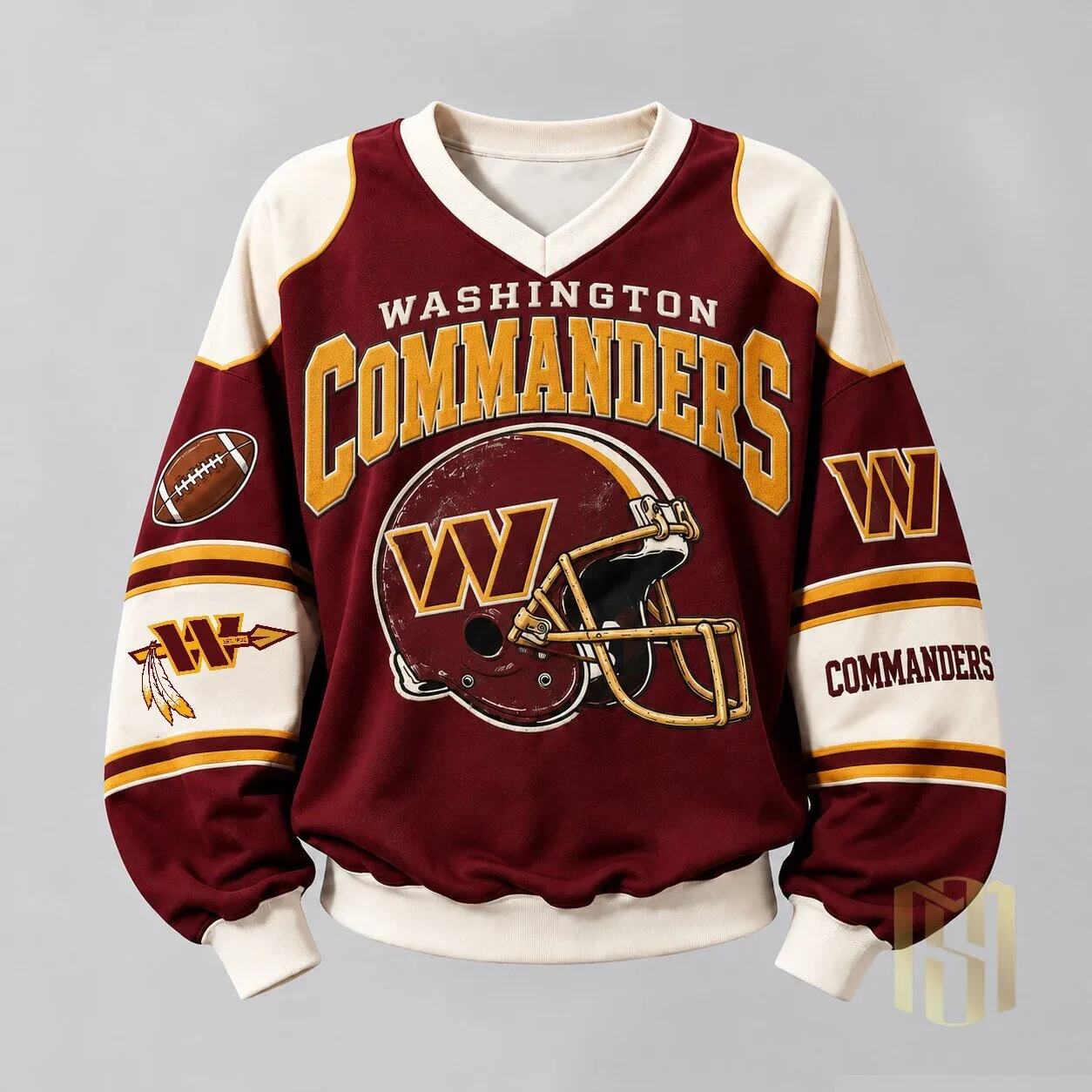 Washington Commanders Football Team Logo Maroon V-Neck Sweatshirt