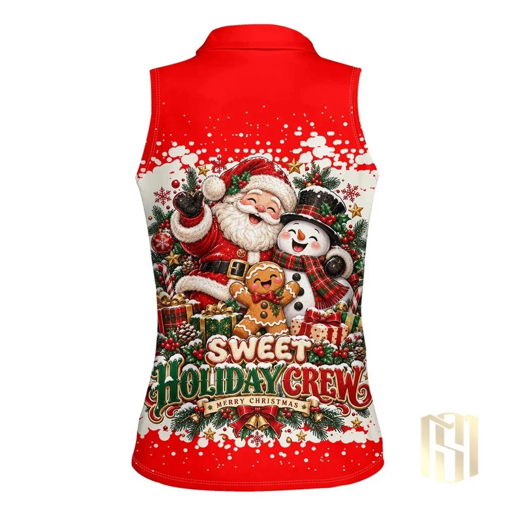 Christmas Besties Santa Snowman Gingerbread Festive Holiday Sleeveless Polo Shirt 8 Christmas Besties Santa Snowman Gingerbread Festive Holiday Sleeveless Polo Shirt