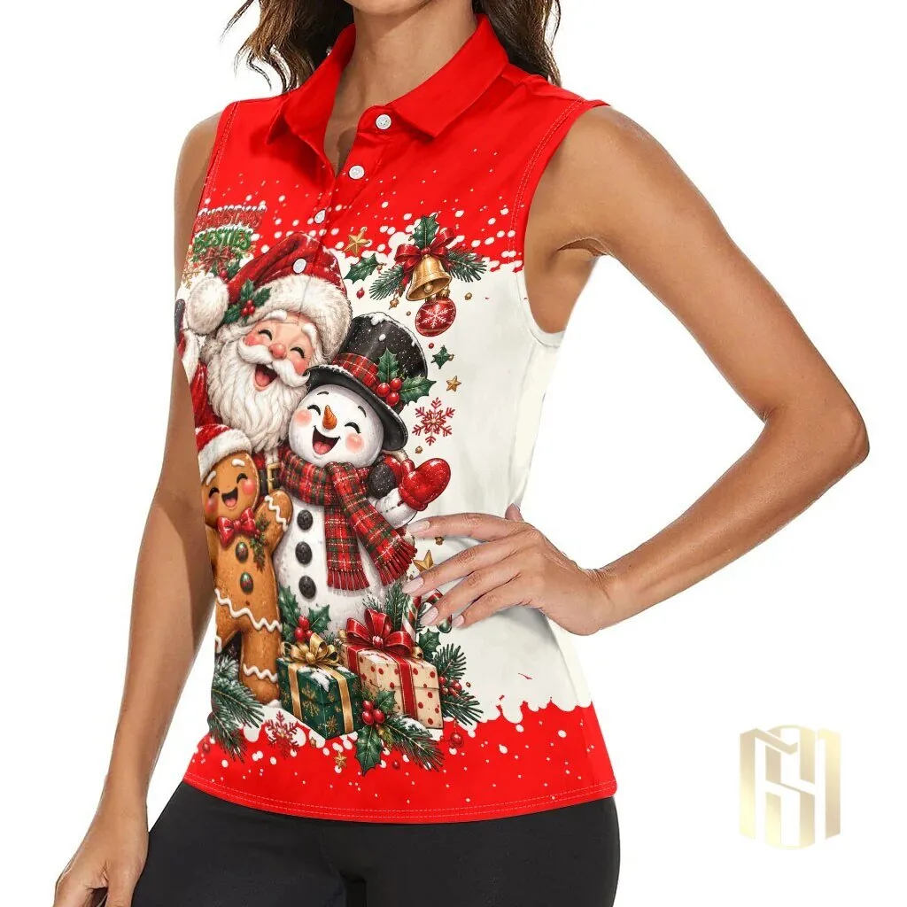 Christmas Besties Santa Snowman Gingerbread Festive Holiday Sleeveless Polo Shirt 13 Christmas Besties Santa Snowman Gingerbread Festive Holiday Sleeveless Polo Shirt