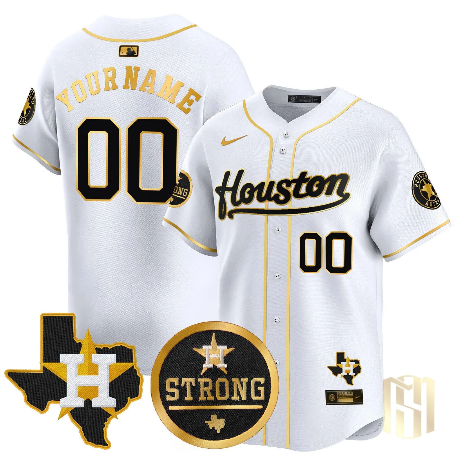 Houston Astros Black Gold Custom Baseball Jersey with "Houston Strong" Patch 6 Houston Astros Black Gold Custom Baseball Jersey with "Houston Strong" Patch