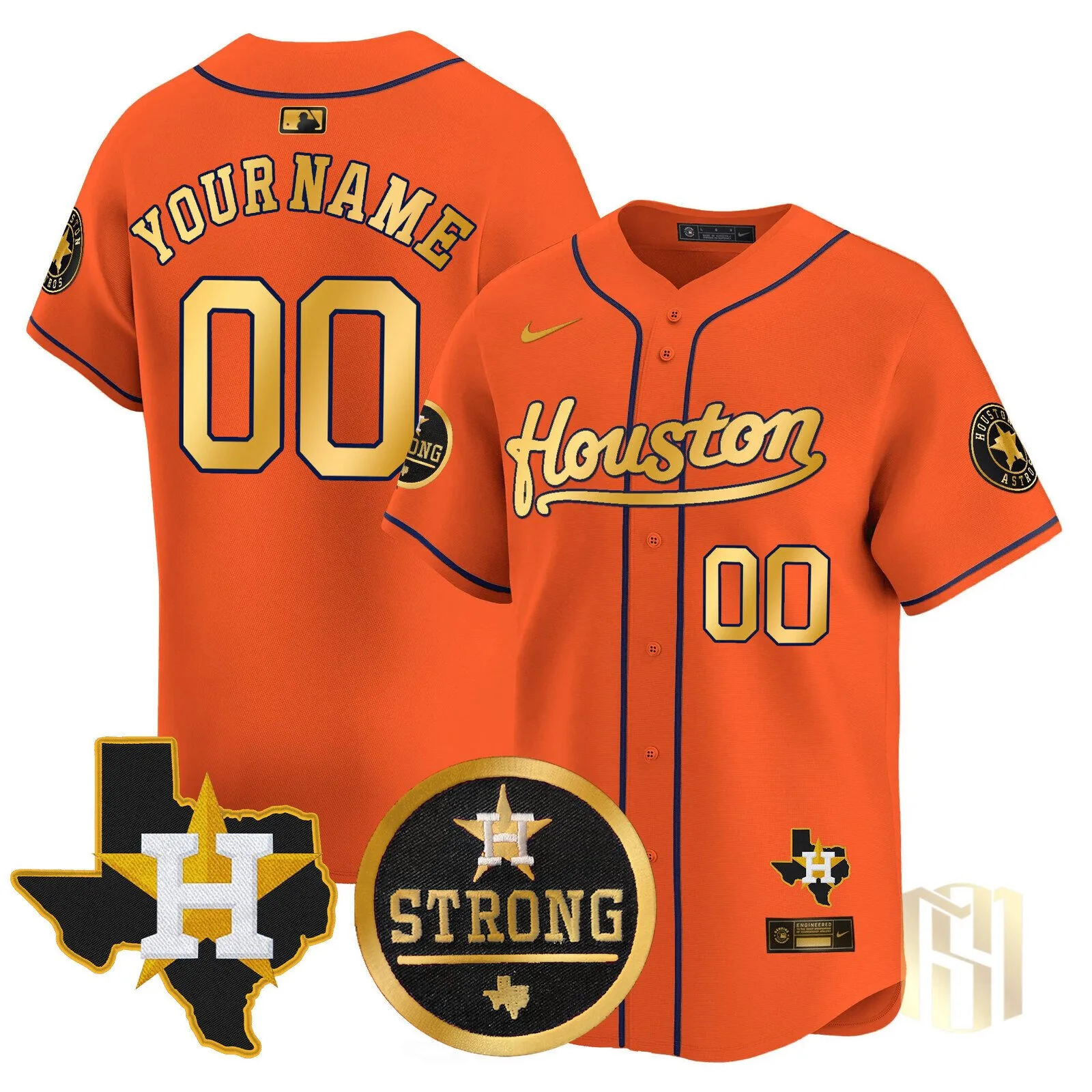 Houston Astros Black Gold Custom Baseball Jersey with "Houston Strong" Patch 7 Houston Astros Black Gold Custom Baseball Jersey with "Houston Strong" Patch