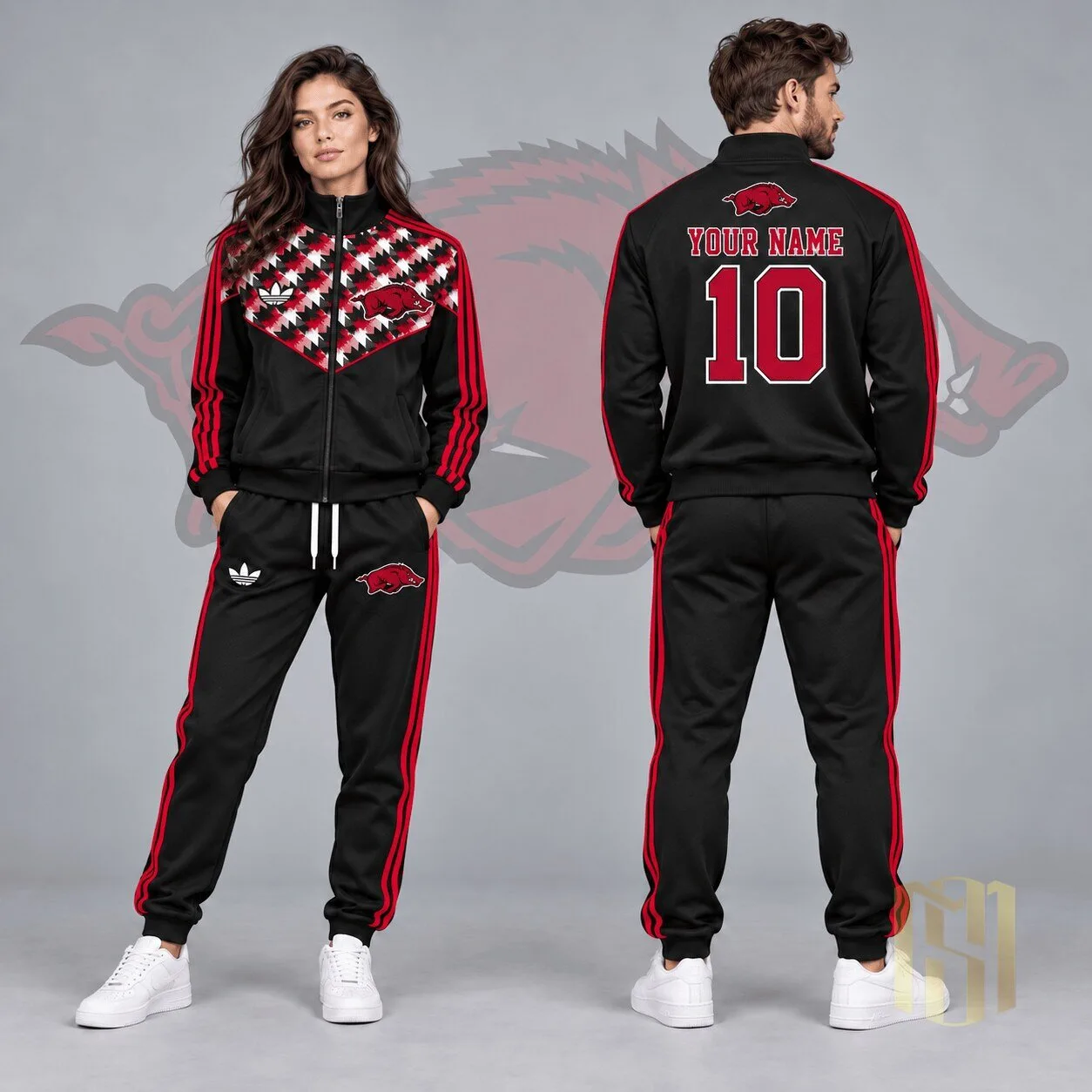 Arkansas Razorbacks Personalized Black Full-Zip Track Jacket and Jogger Pants Set