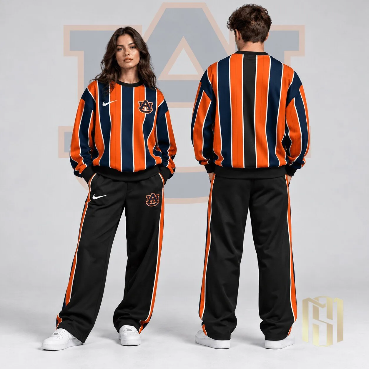 Auburn Tigers Vertical Stripe Crewneck Sweatshirt and Wide Leg Track Pants Set