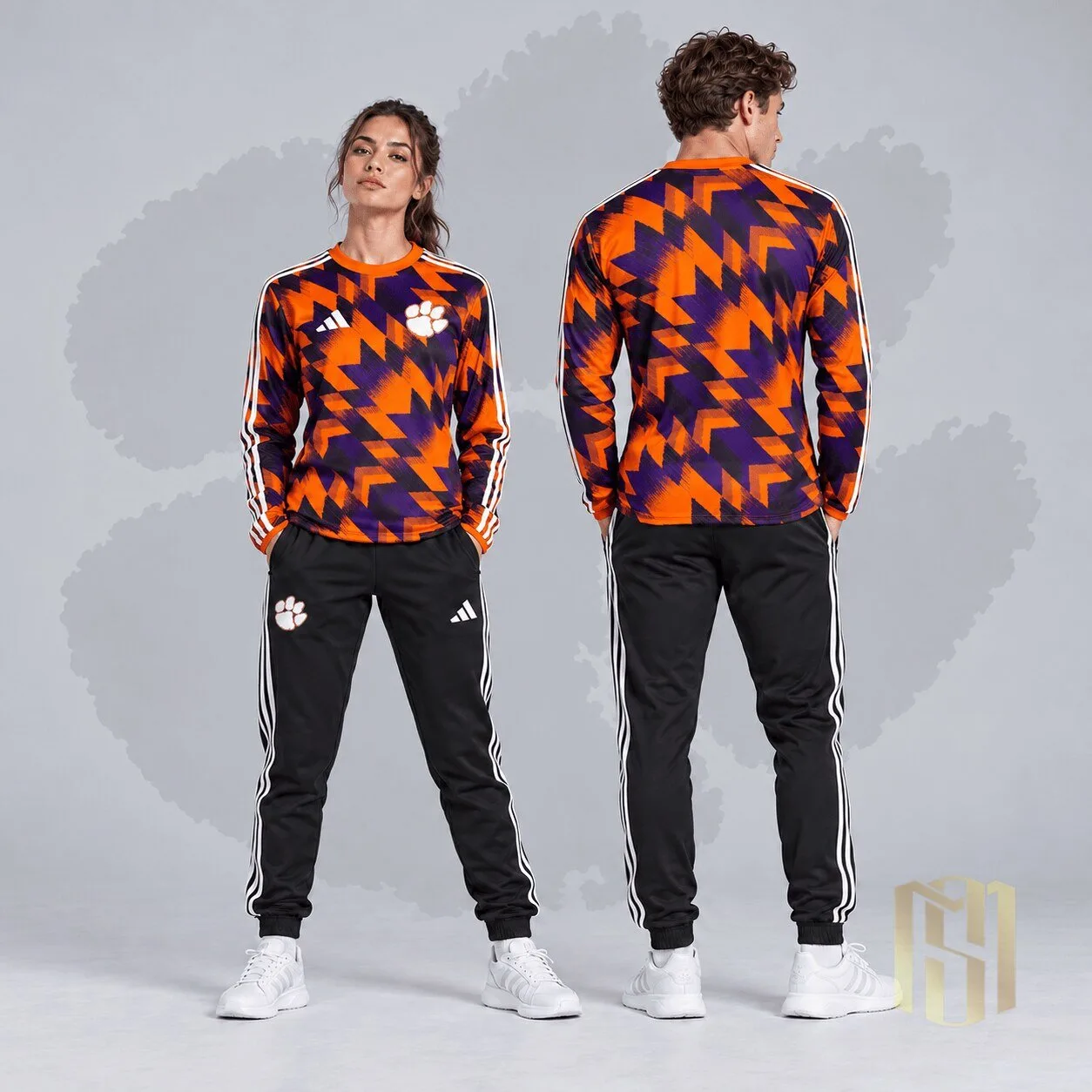 Clemson Tigers Dynamic Geometric Pattern Long Sleeve Shirt and Jogger Set