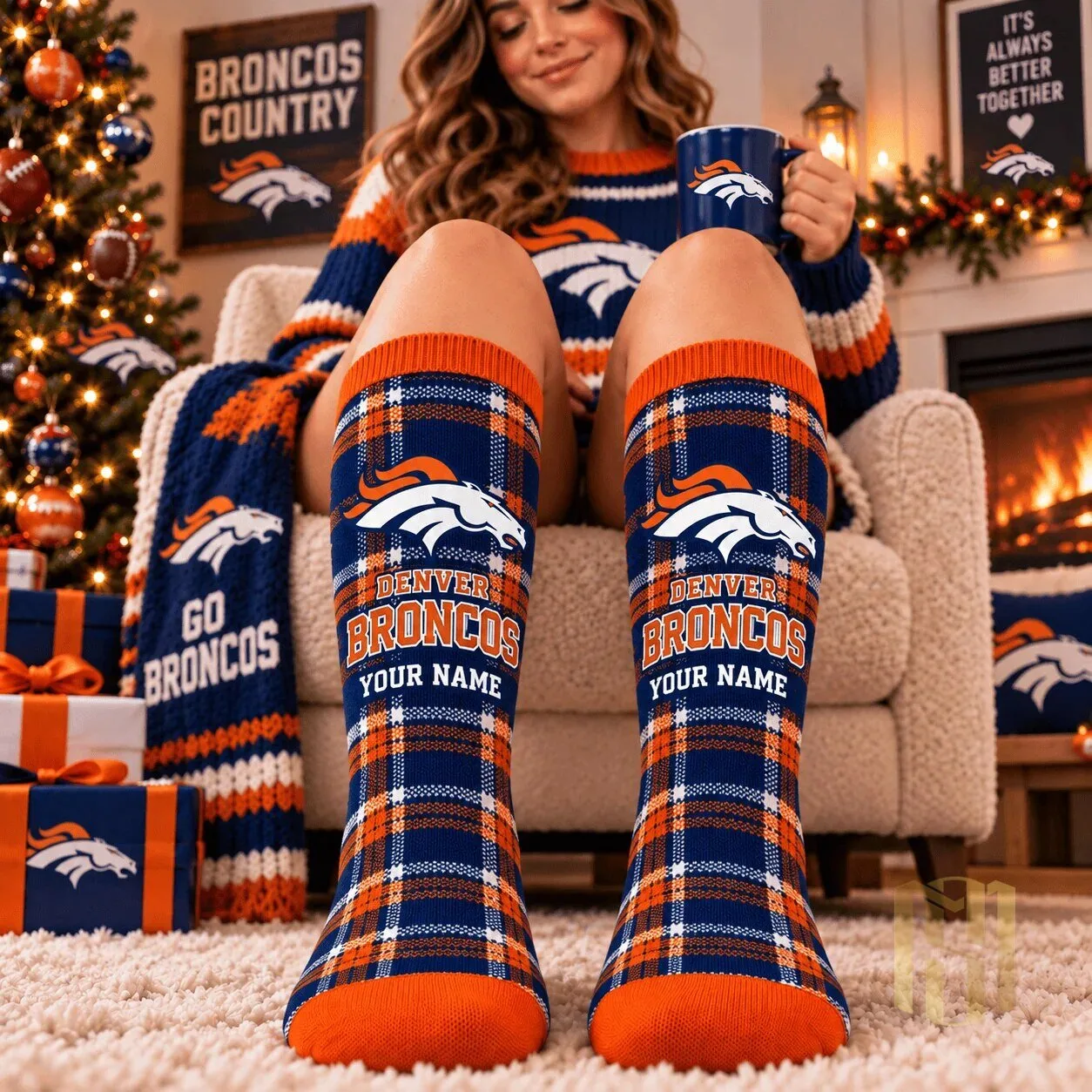 Denver Broncos Personalized Plaid Custom Name NFL Team Fan Socks 1 Denver Broncos Personalized Plaid Custom Name NFL Team Fan Socks