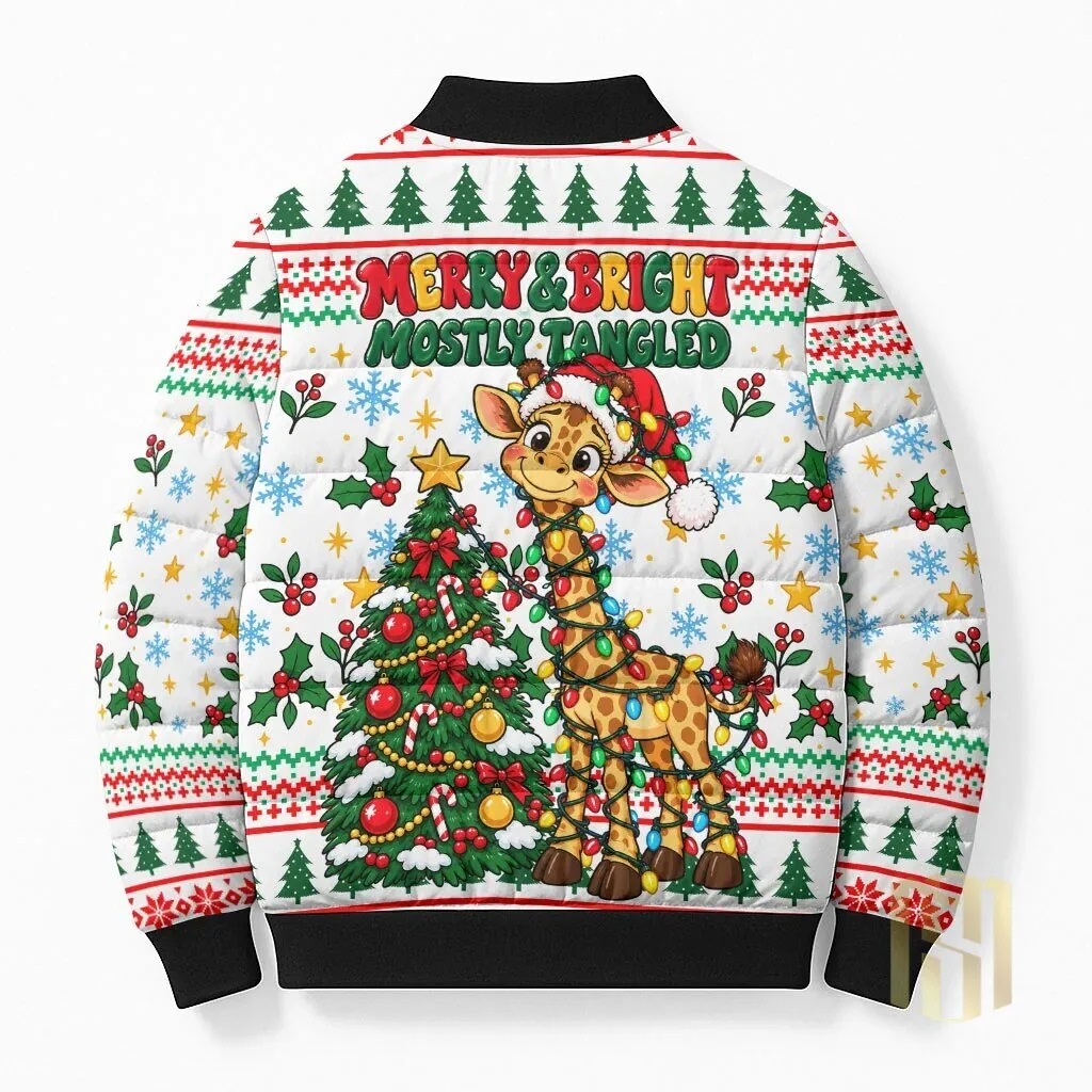Christmas Giraffe Tall and Tangled Merry Ugly Sweater Pattern Bomber Jacket 6 Christmas Giraffe Tall and Tangled Merry Ugly Sweater Pattern Bomber Jacket