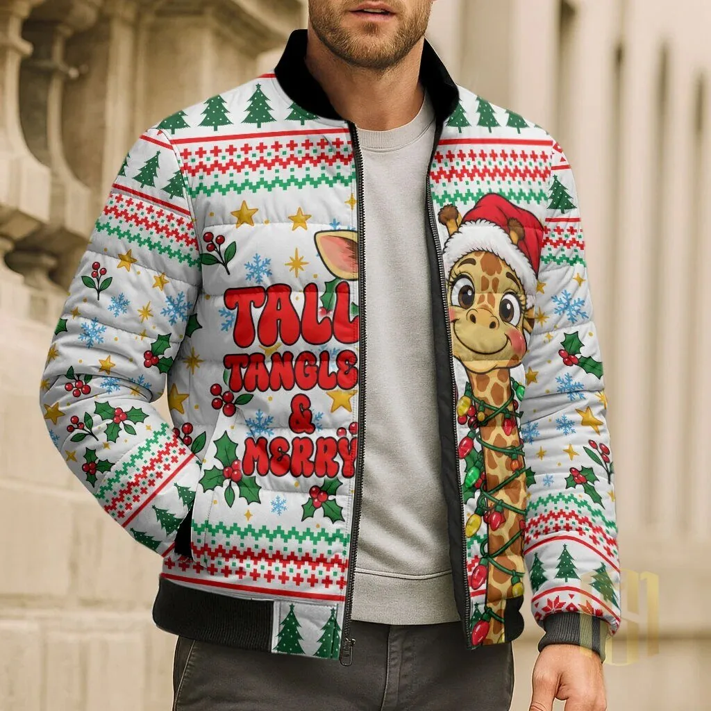 Christmas Giraffe Tall and Tangled Merry Ugly Sweater Pattern Bomber Jacket 8 Christmas Giraffe Tall and Tangled Merry Ugly Sweater Pattern Bomber Jacket