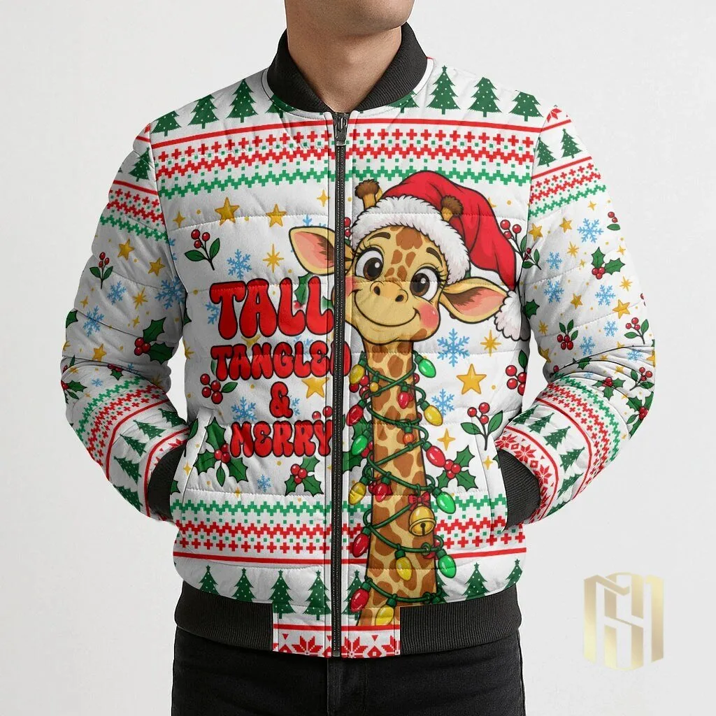 Christmas Giraffe Tall and Tangled Merry Ugly Sweater Pattern Bomber Jacket 9 Christmas Giraffe Tall and Tangled Merry Ugly Sweater Pattern Bomber Jacket