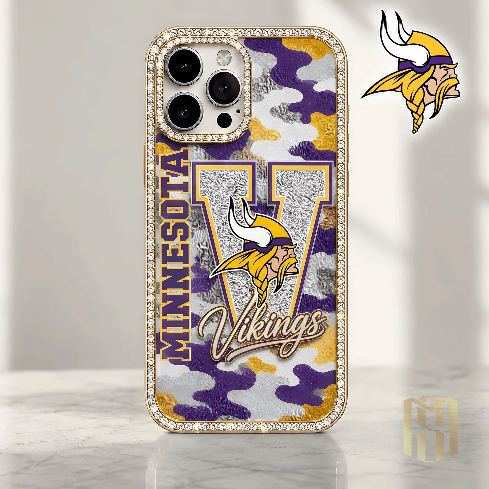 Minnesota Vikings Football Team Camouflage Bling Luxury Phone Case