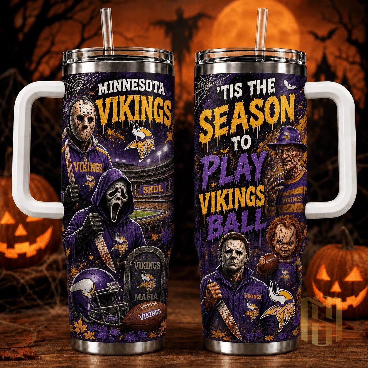 Minnesota Vikings Halloween Horror Characters Football Tumbler