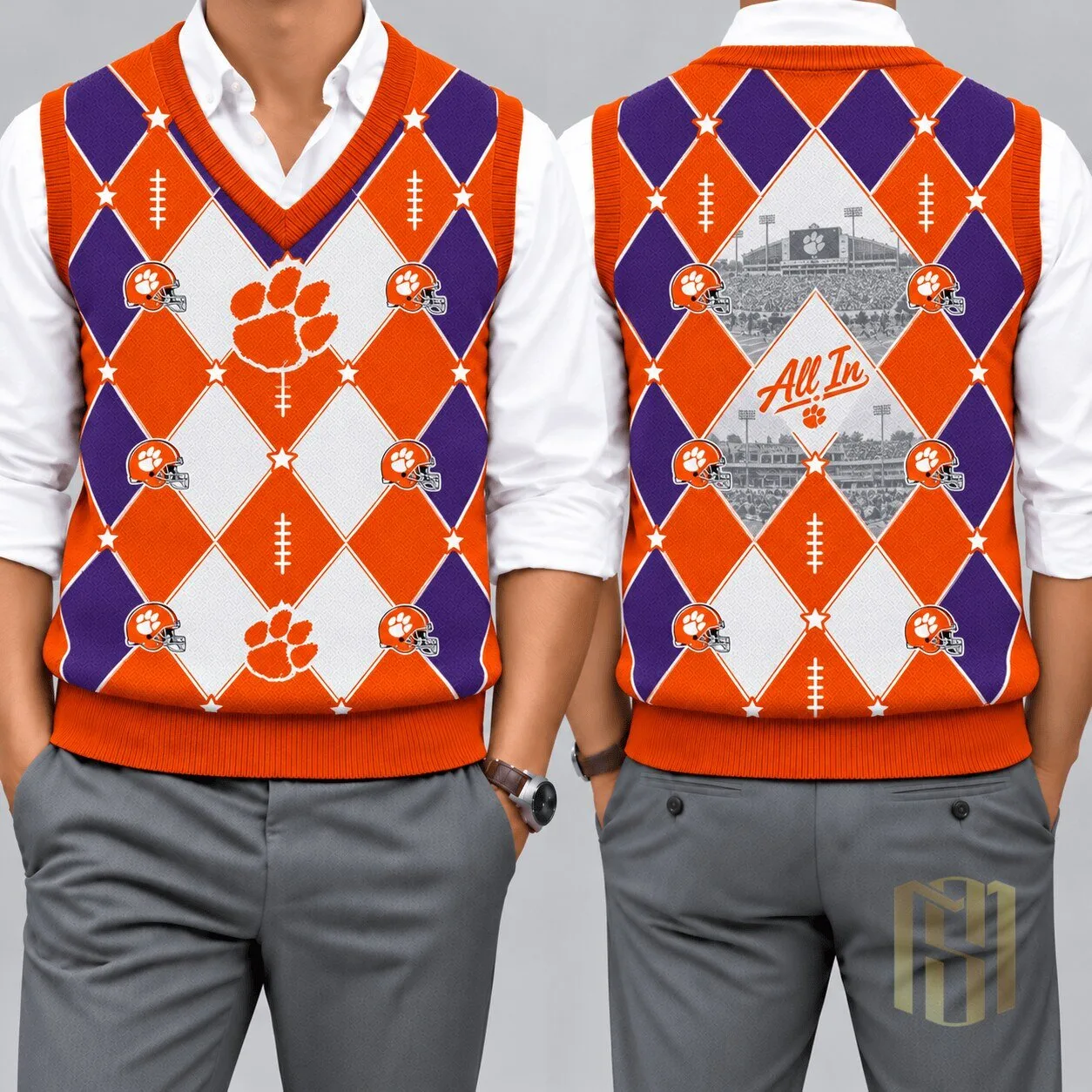 Clemson Tigers Football Argyle Knit Vest 1 Clemson Tigers Football Argyle Knit Vest