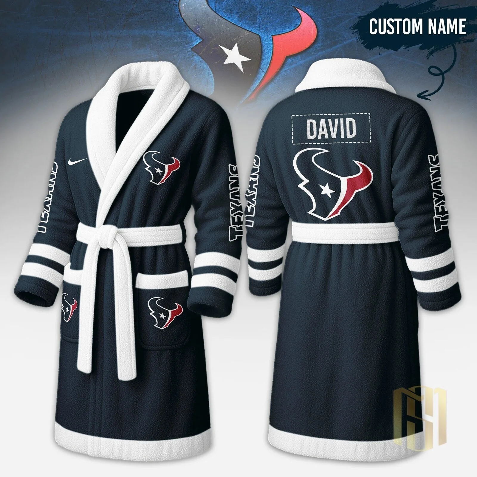 Houston Texans NFL Football Team Custom Name Fleece Bathrobe