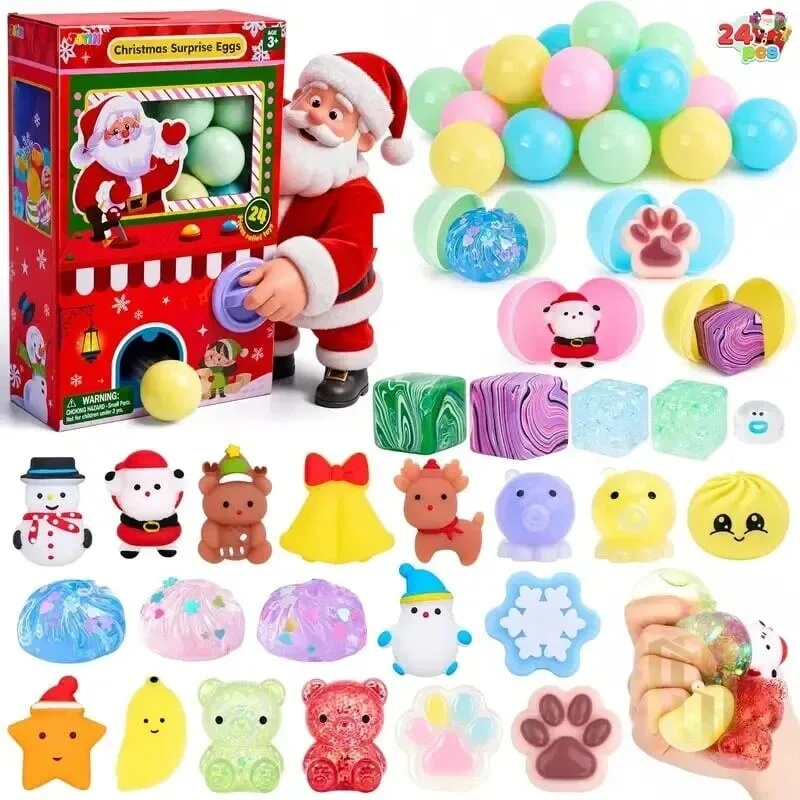 Christmas Surprise Eggs Advent Calendar with 24 Squishy Toys for Kids