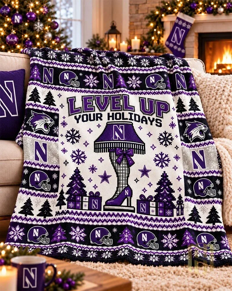 Northwestern Wildcats Level Up Your Holidays Christmas Flannel Blanket