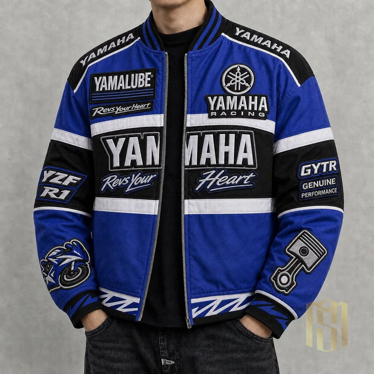 Yamaha Racing Motorcycle Vintage Style Bomber Jacket for Men