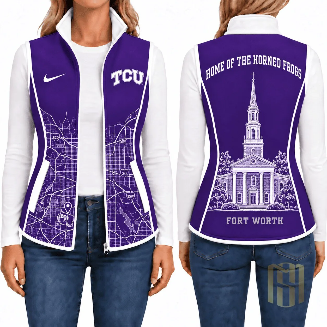 Texas Christian University Horned Frogs Fort Worth Map Women's Fleece Vest
