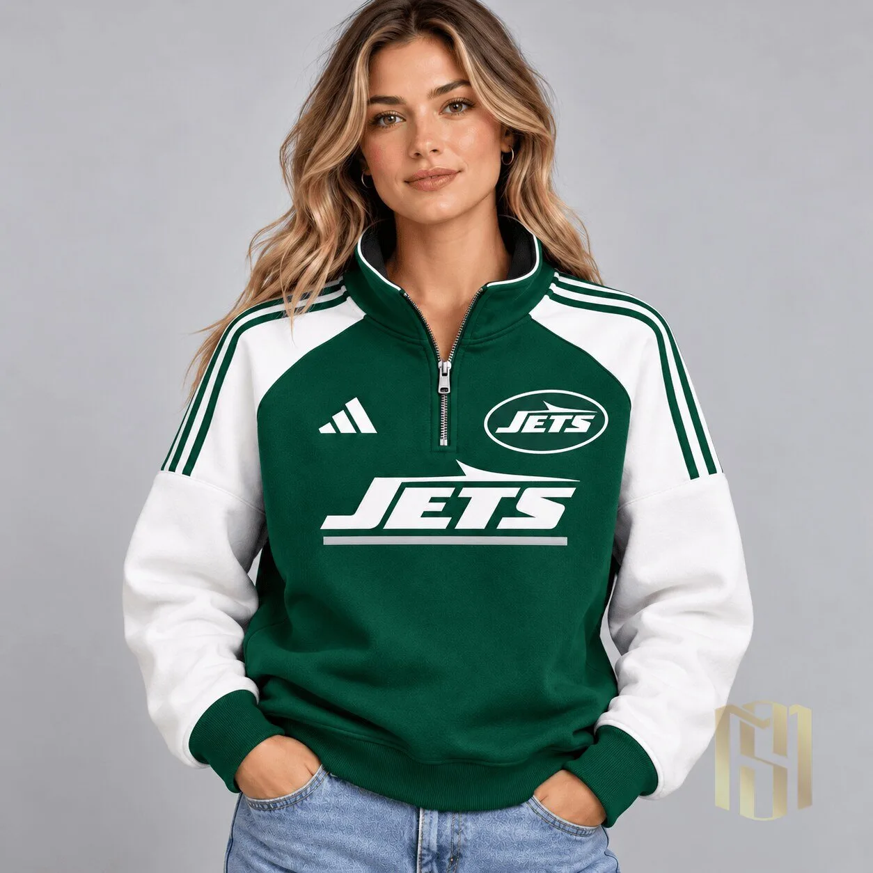 New York Jets Varsity Stripe Quarter-Zip Sweatshirt for Women