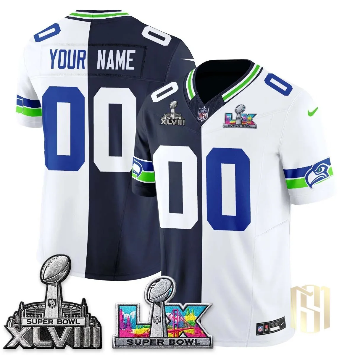Seattle Seahawks Super Bowl XLVIII LIX Commemorative Custom Football Jersey 6 Seattle Seahawks Super Bowl XLVIII LIX Commemorative Custom Football Jersey