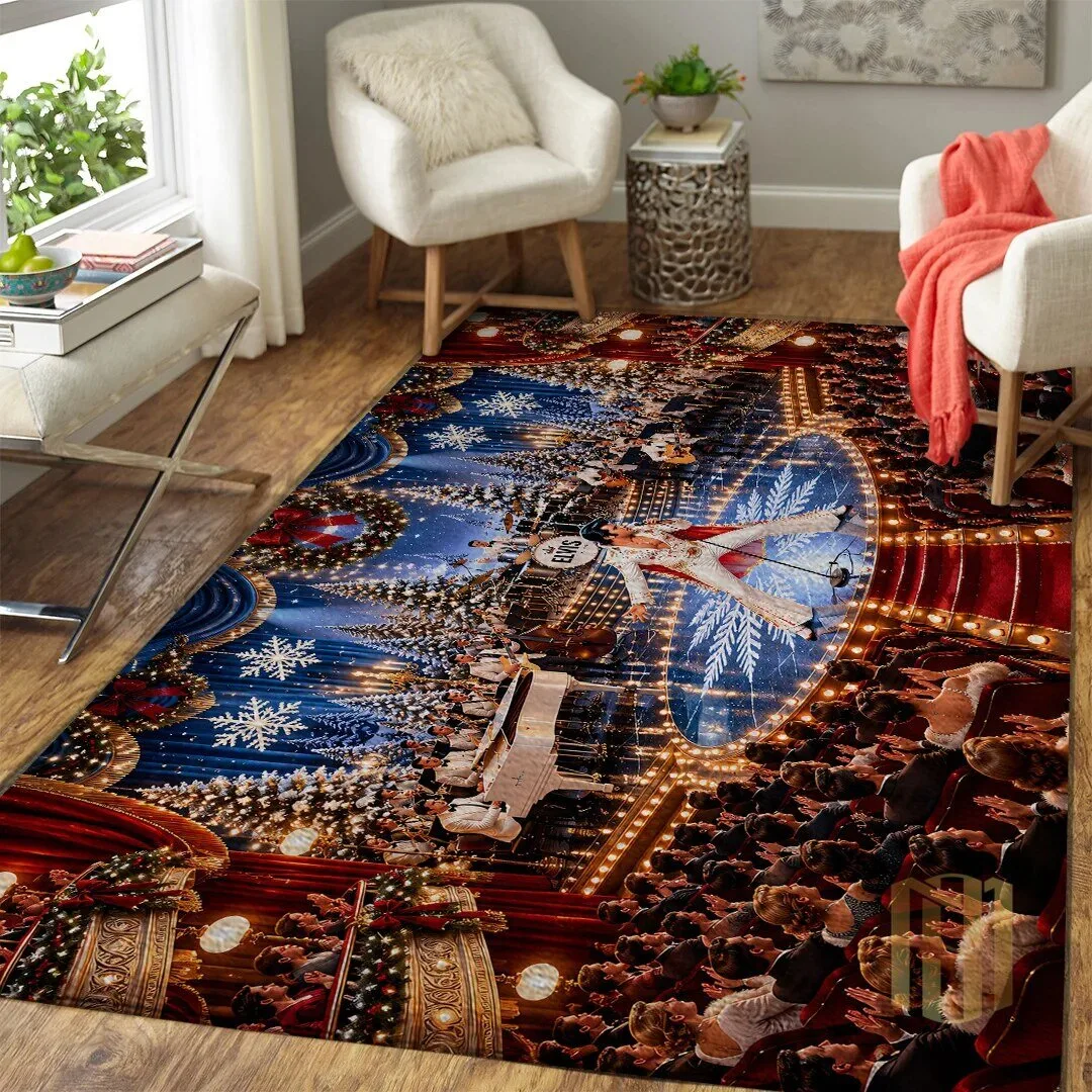 Elvis Presley Christmas Tree Snowflake Concert Stage Audience Area Rug