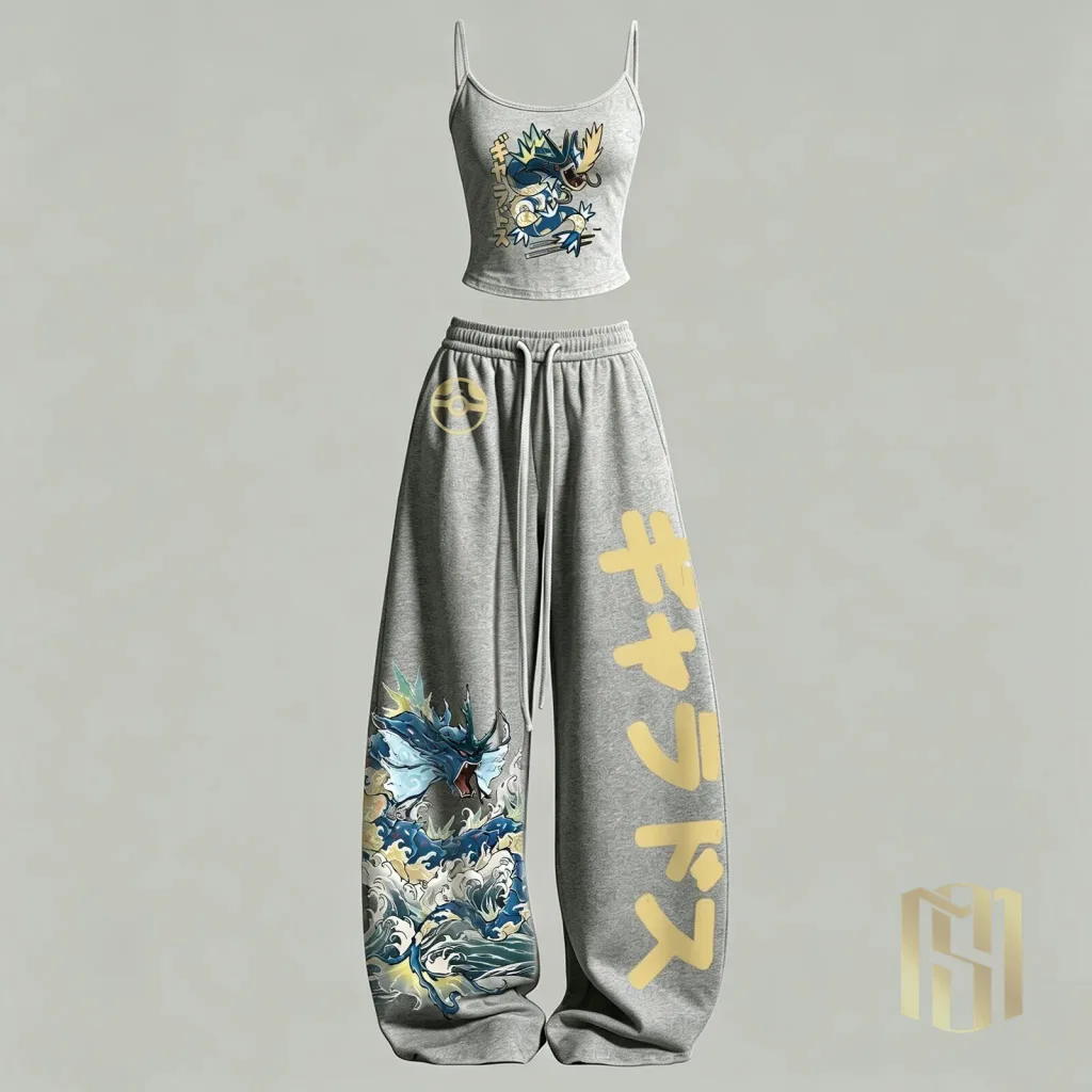 Gyarados Pokémon Japanese Streetwear Tank Top and Pants Set Gyarados Pokémon Japanese Streetwear Tank Top and Pants Set