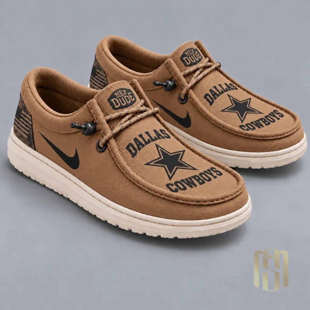 Dallas Cowboys Star Logo Brown Hey Dude Style Loafer Shoes Dallas Cowboys Star Logo Brown Hey Dude Style Loafer Shoes