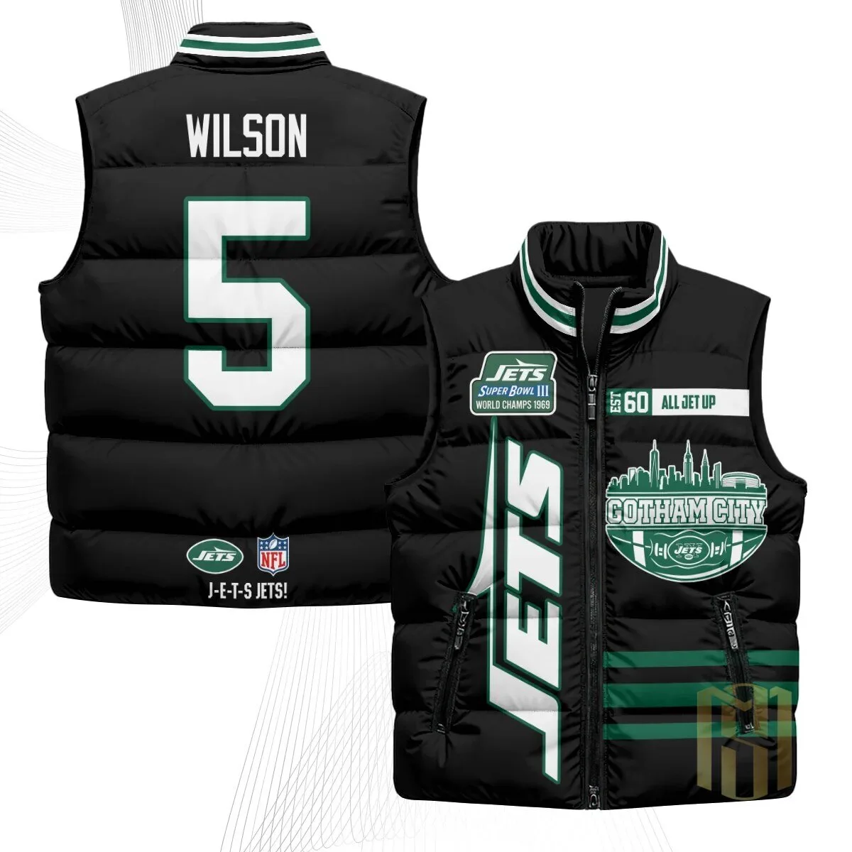 New York Jets Zach Wilson Gotham City Football Puffer Vest