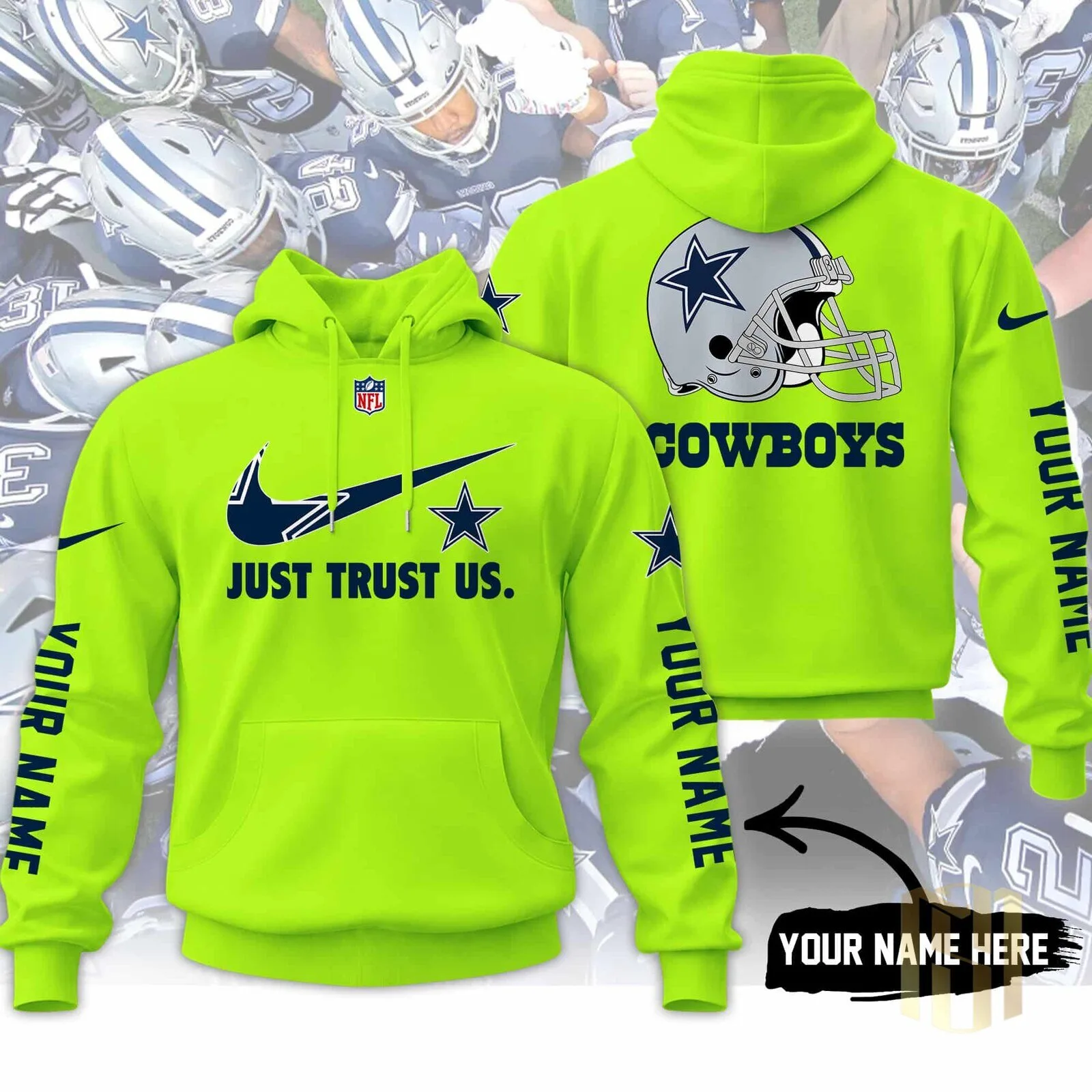 Dallas Cowboys Neon Green Personalized Pullover Hoodie