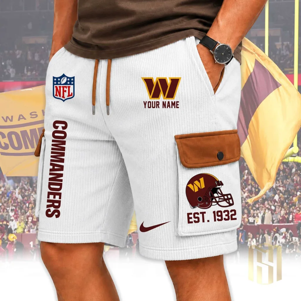 Washington Commanders Custom Name Football Team Logo White Cargo Shorts Washington Commanders Custom Name Football Team Logo White Cargo Shorts
