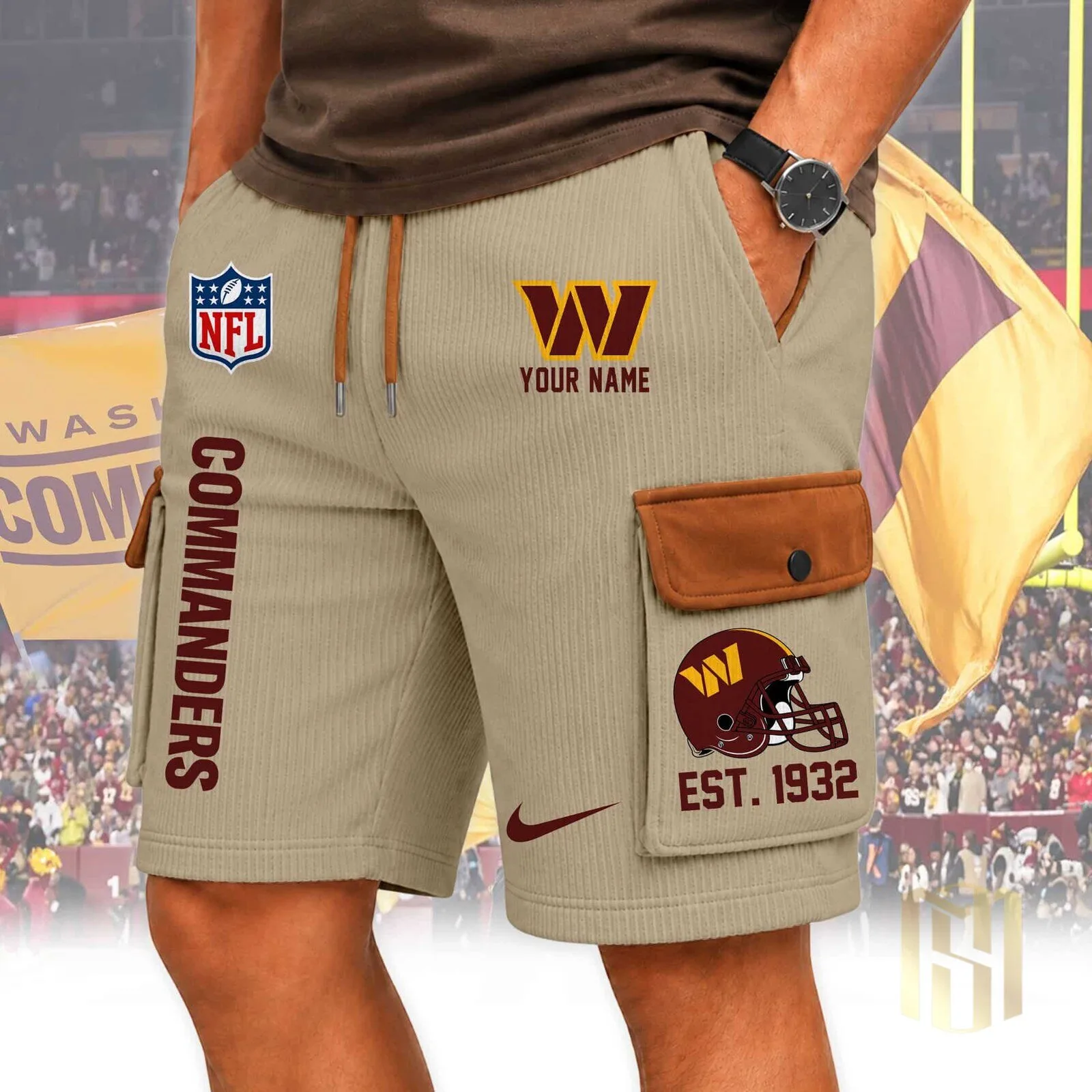 Washington Commanders Custom Name Football Team Logo White Cargo Shorts 7 Washington Commanders Custom Name Football Team Logo White Cargo Shorts