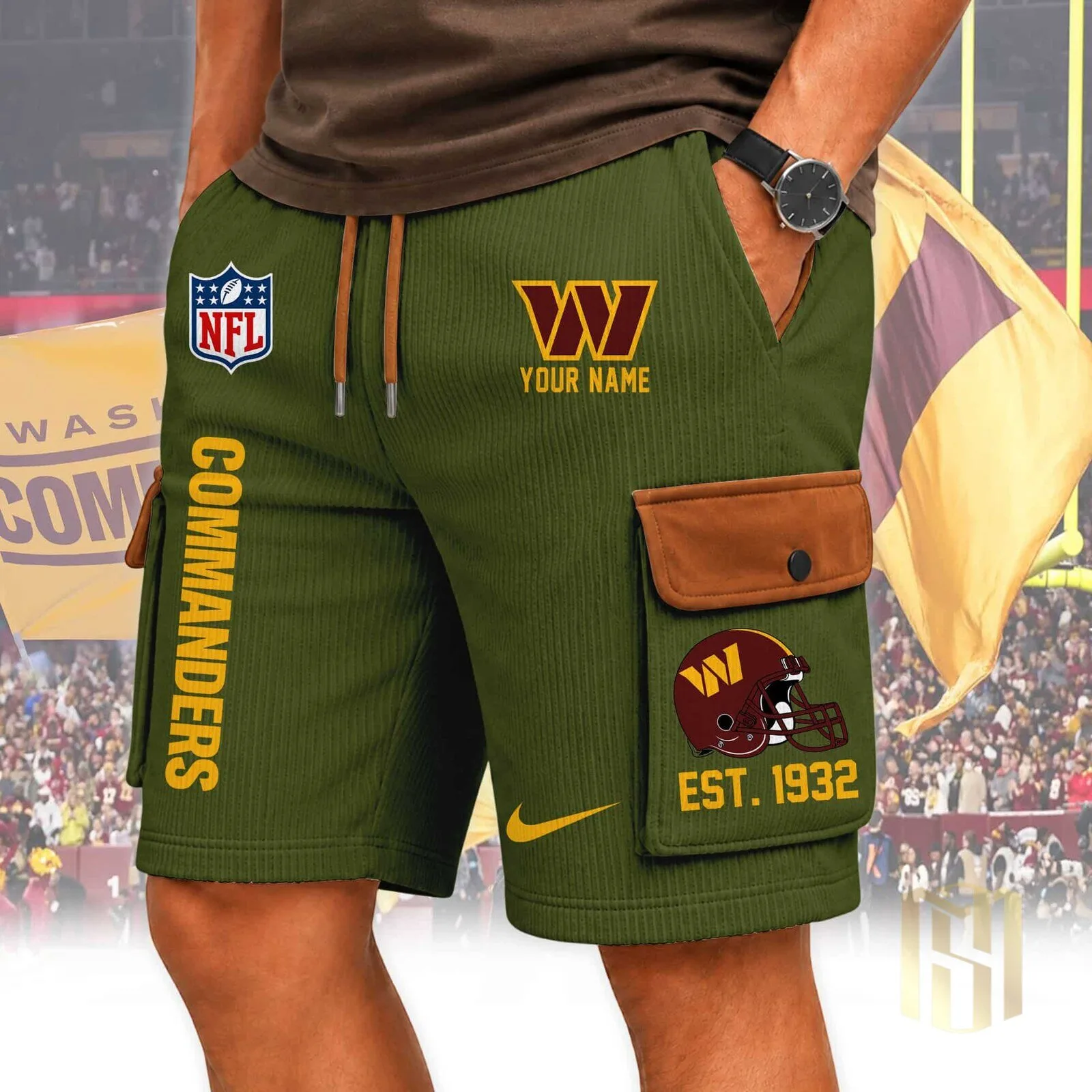 Washington Commanders Custom Name Football Team Logo White Cargo Shorts 8 Washington Commanders Custom Name Football Team Logo White Cargo Shorts