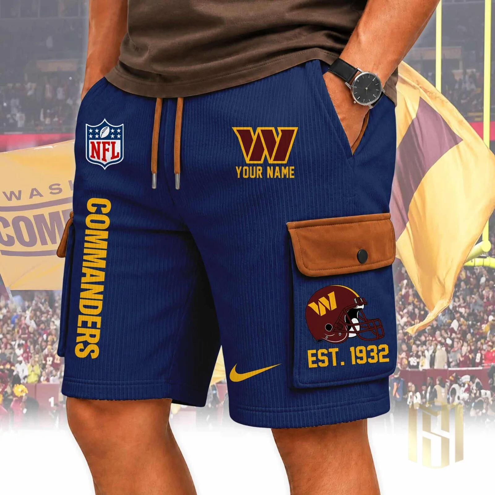 Washington Commanders Custom Name Football Team Logo White Cargo Shorts 9 Washington Commanders Custom Name Football Team Logo White Cargo Shorts