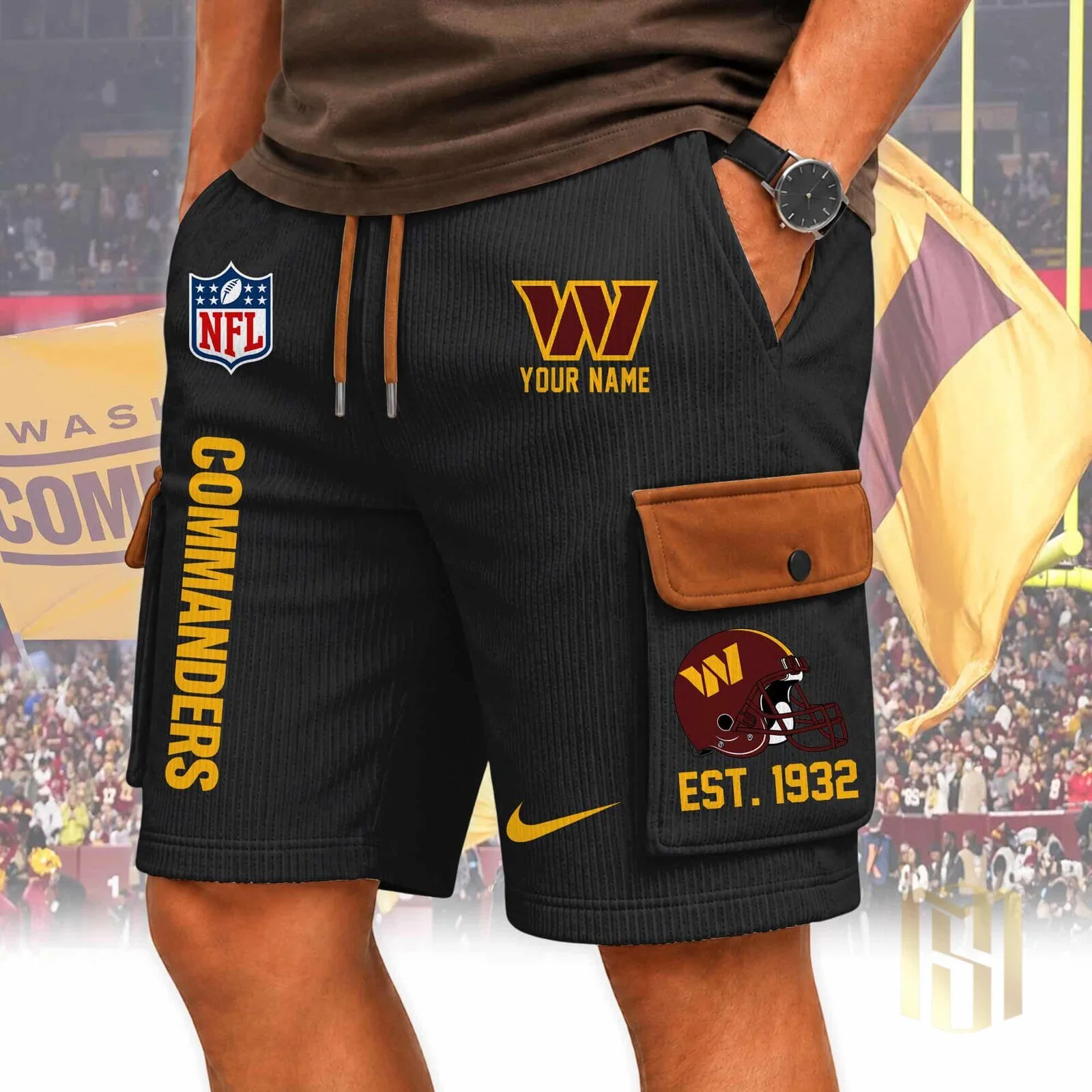 Washington Commanders Custom Name Football Team Logo White Cargo Shorts 10 Washington Commanders Custom Name Football Team Logo White Cargo Shorts
