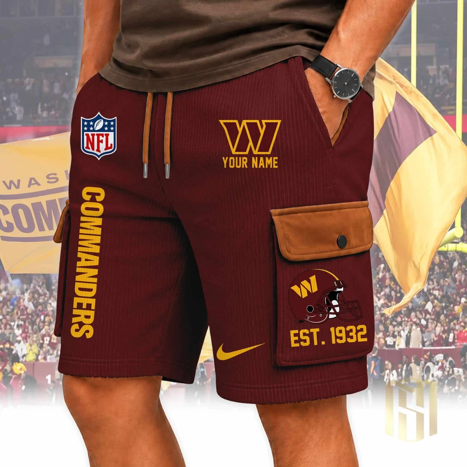 Washington Commanders Custom Name Football Team Logo White Cargo Shorts 11 Washington Commanders Custom Name Football Team Logo White Cargo Shorts