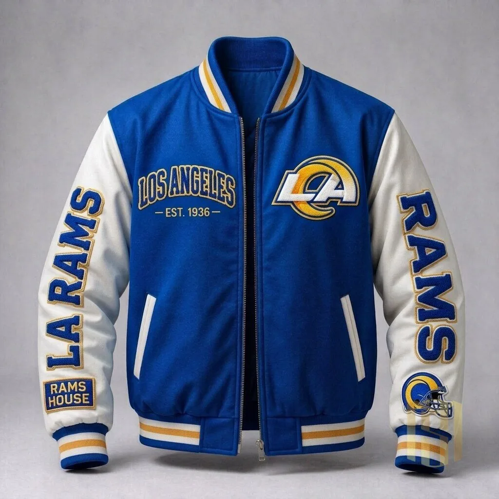 Los Angeles Rams Royal Blue and White Varsity Bomber Jacket