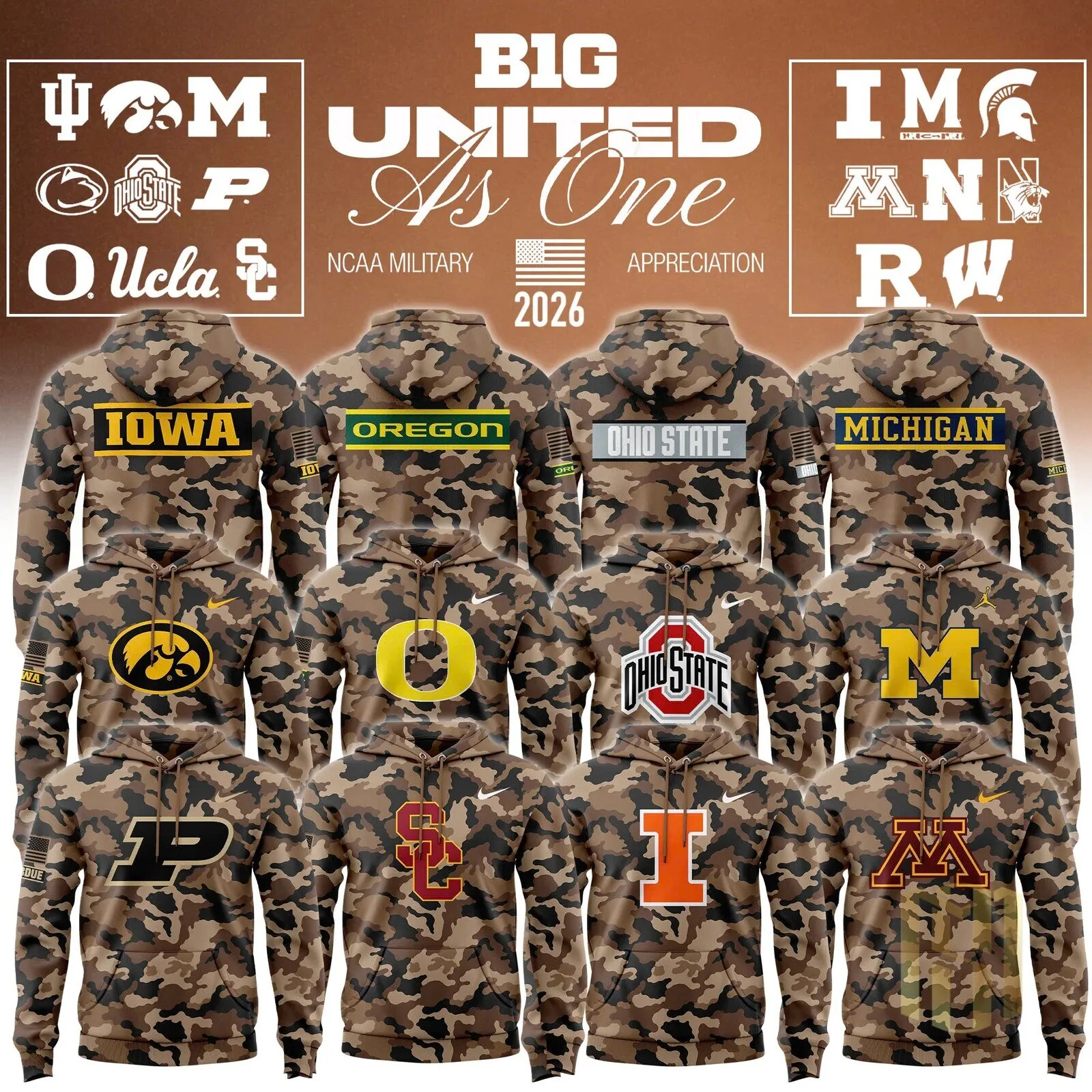 Big Ten Conference United As One Military Appreciation Hoodie 9 Big Ten Conference United As One Military Appreciation Hoodie
