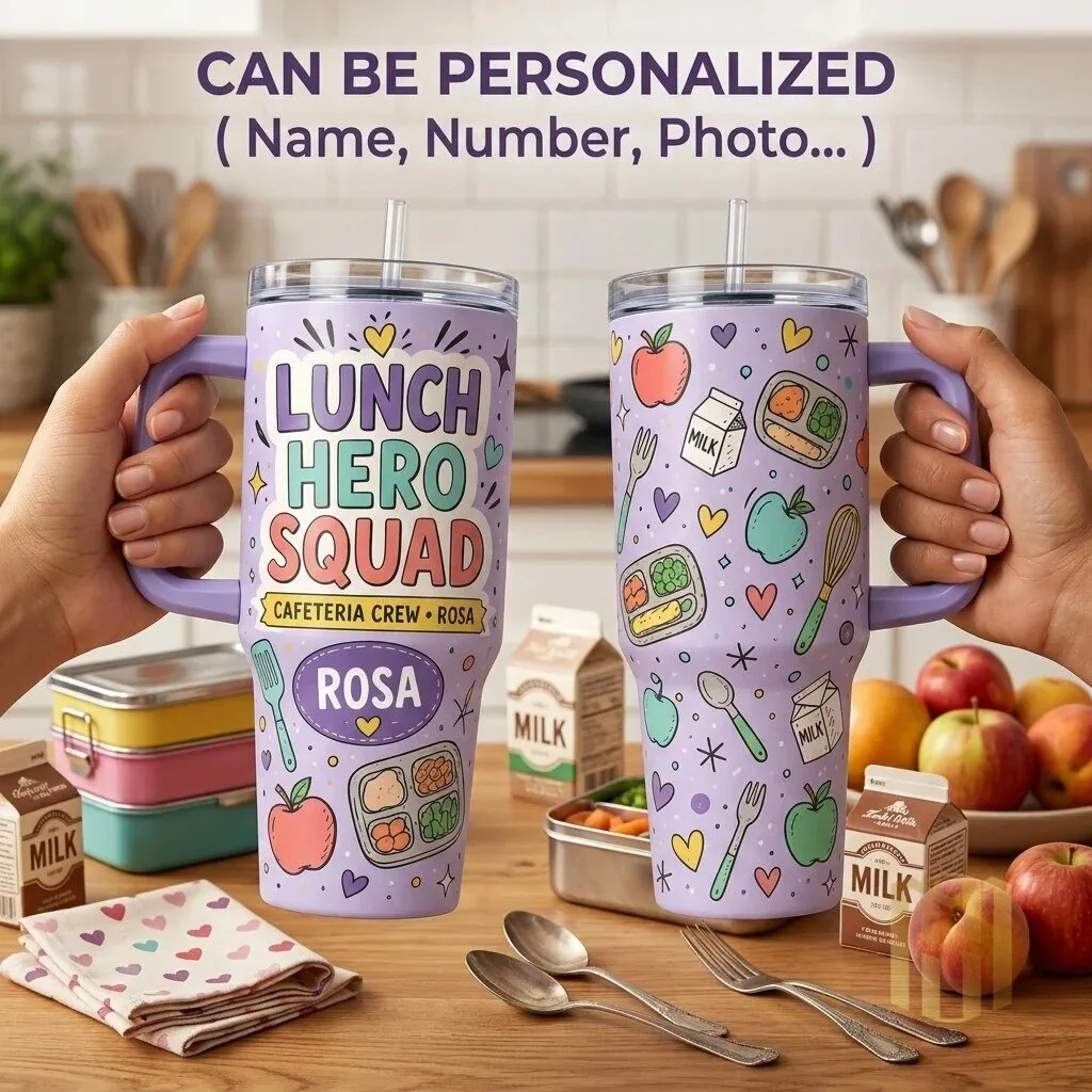 Personalized Lunch Hero Squad Cafeteria Crew 40oz Tumbler with Handle