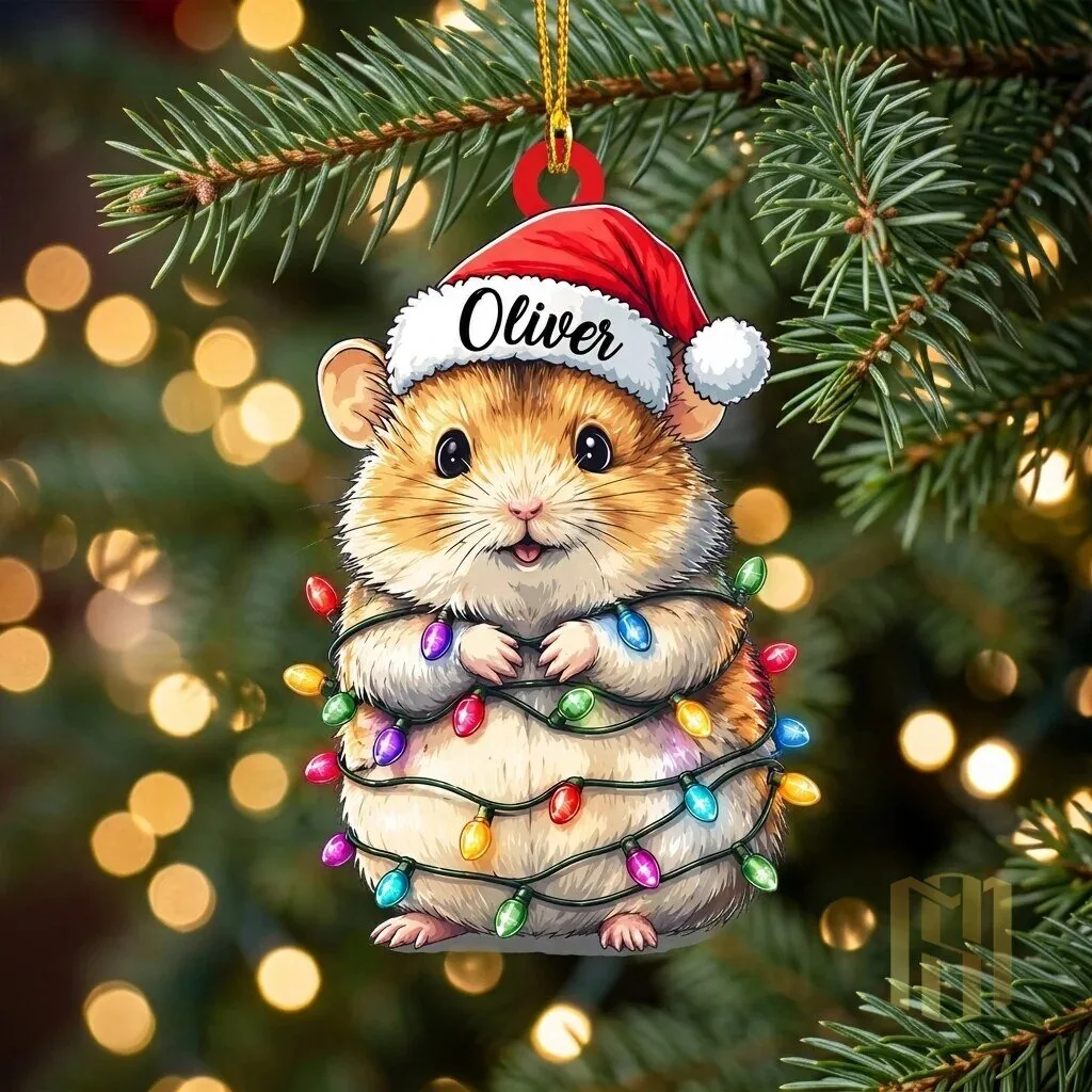 Personalized Hamster Christmas Lights Holiday Ornament 1 Personalized Hamster Christmas Lights Holiday Ornament