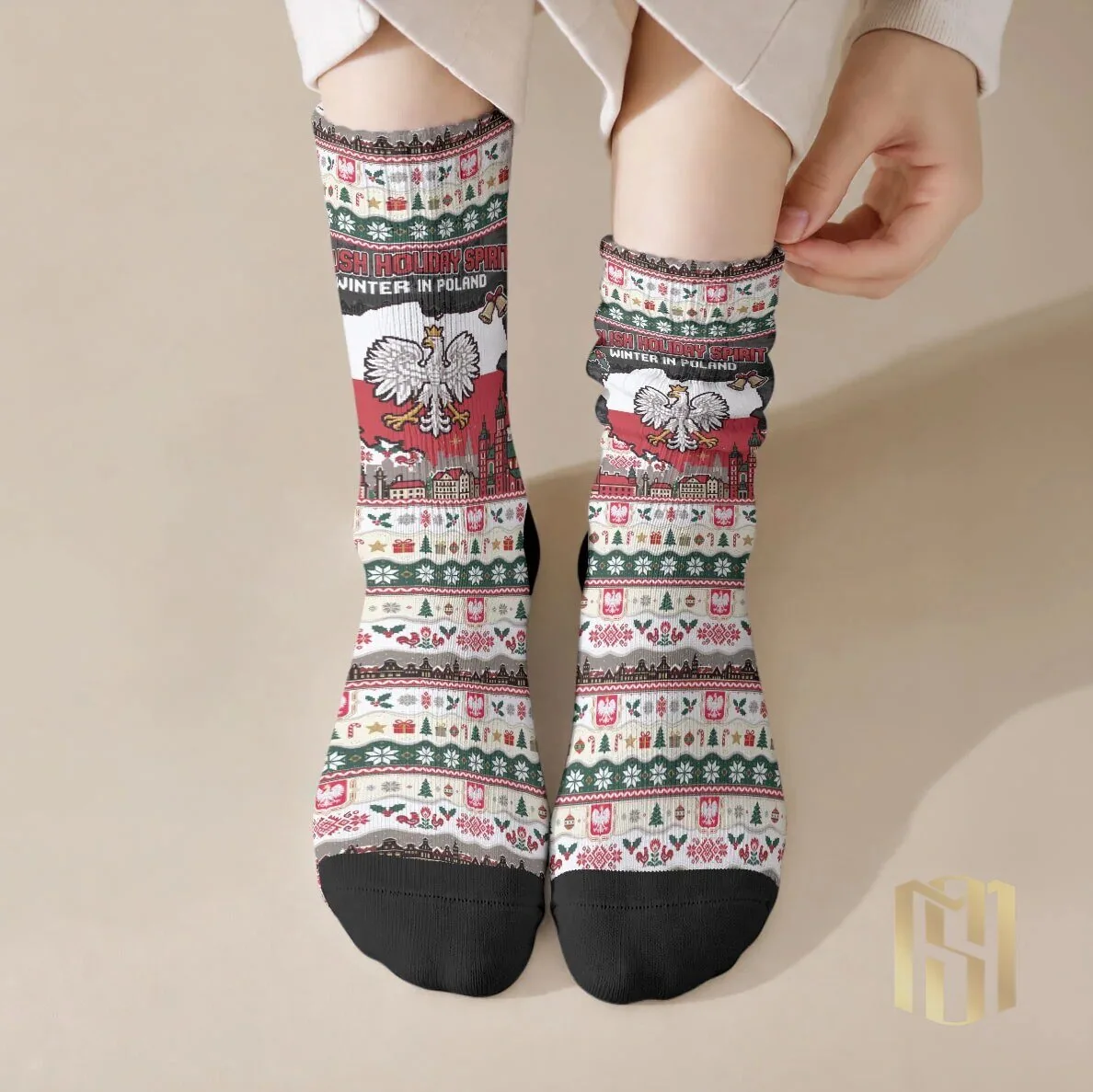 Polish Holiday Spirit Winter in Poland Christmas Crew Socks