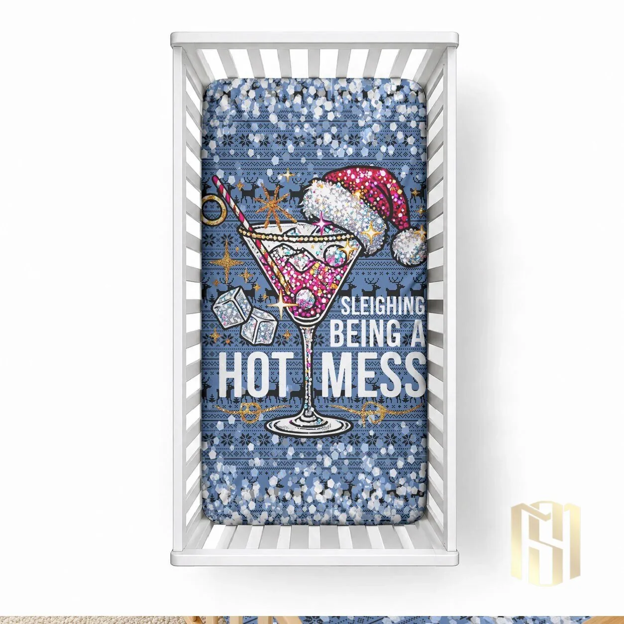 Sleighing Being A Hot Mess Christmas Martini Glass Crib Sheet 3 Sleighing Being A Hot Mess Christmas Martini Glass Crib Sheet