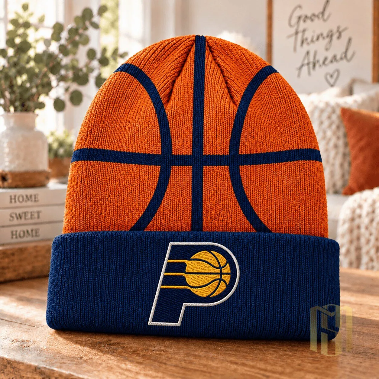 Indiana Pacers Basketball Team Logo Orange and Blue Knitted Beanie Cap Hat