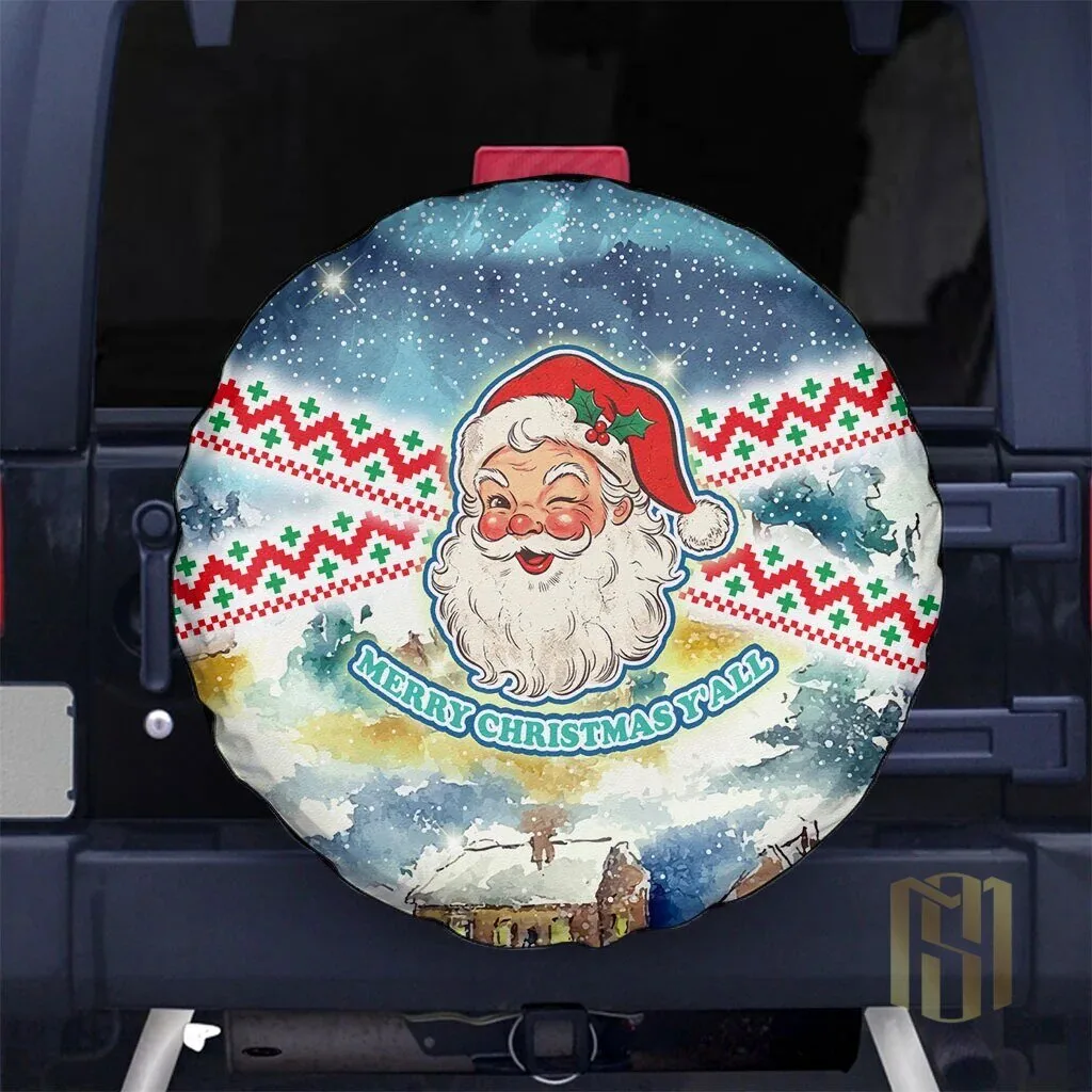 Vintage Winking Santa Claus Merry Christmas Y'all Spare Tire Cover