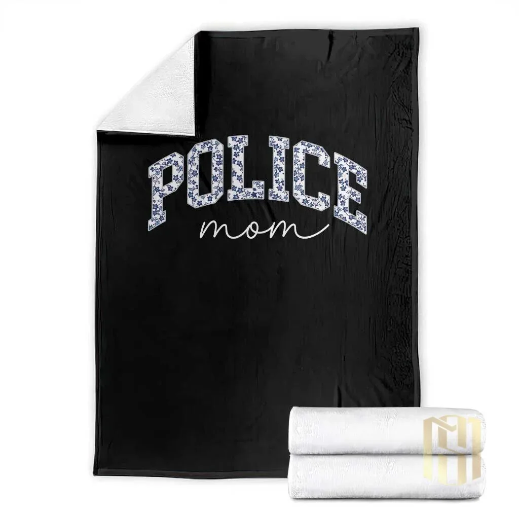 Police Mom Blue Floral Coquette Law Enforcement Gift Throw Blanket